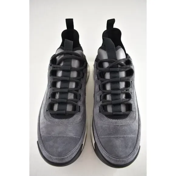 Chanel 23K Grey Suede Black White CC Logo Lace Up Low Top Trainer Sneaker 39.5 - Picture 5 of 15